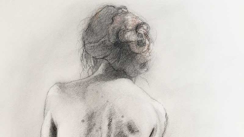 A drawing of a woman's back.