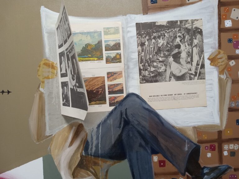 alexa bastys, detail of boredom 50x60, oil and collage on canvas, 2025