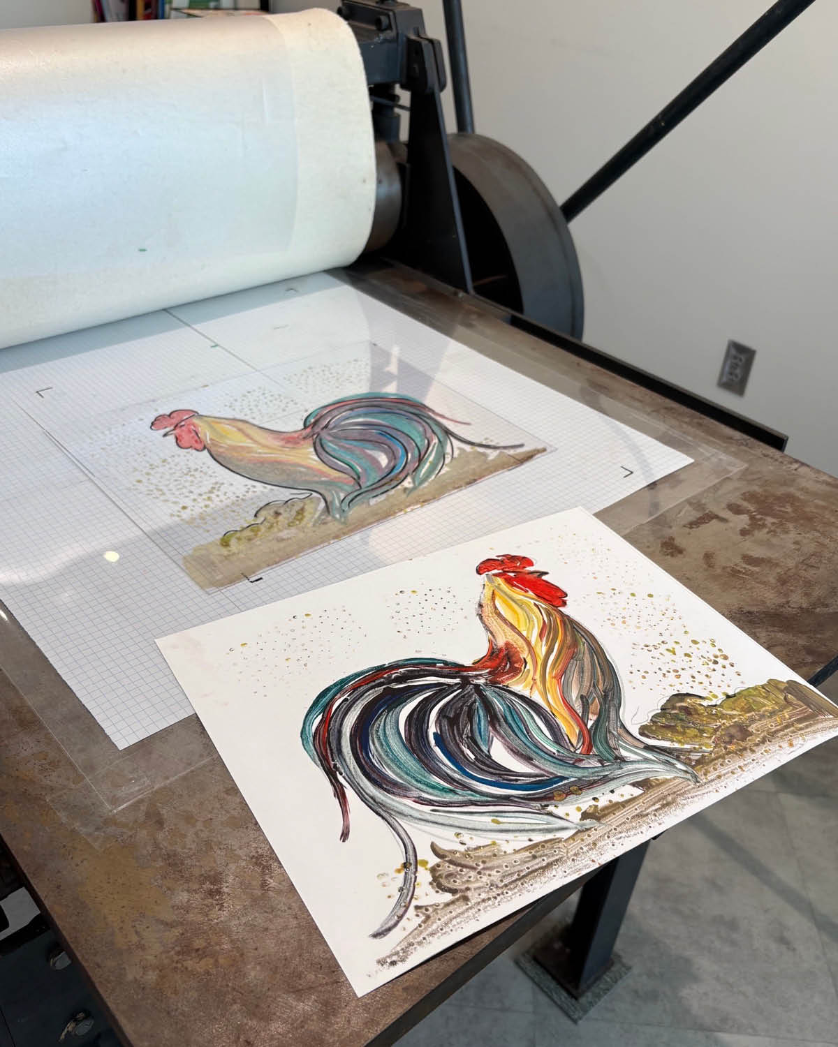 printmaking rooster